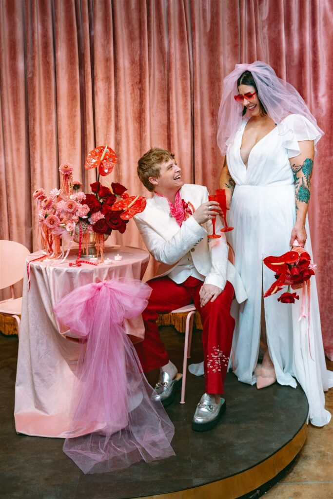 An lgbtq couple is photographed at their birmingham alabama elopement at the pink lantern 