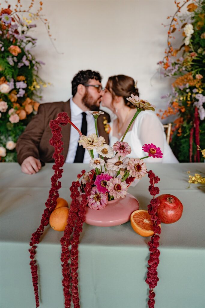 A bride & groom share a kiss at their Birmingham venue, The Sage