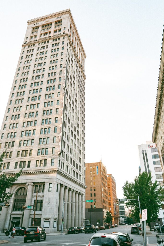 The exterior of The Florentine Birmingham is photographed from the sidewalk