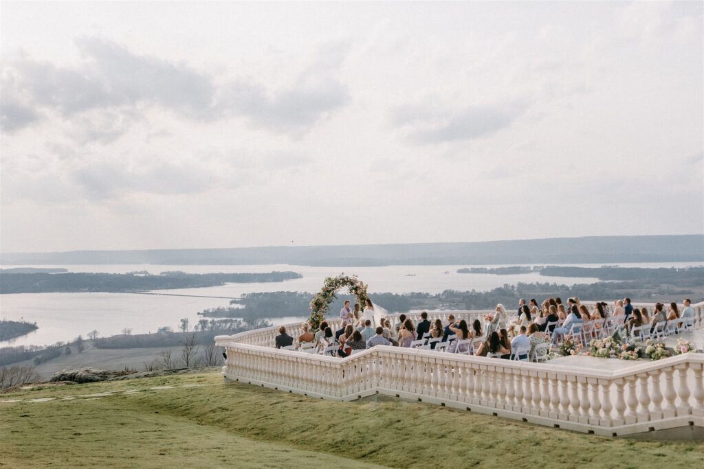 A wedding ceremony overlooks the Tennessee River at Stone Haven, a Section, AL wedding venue 